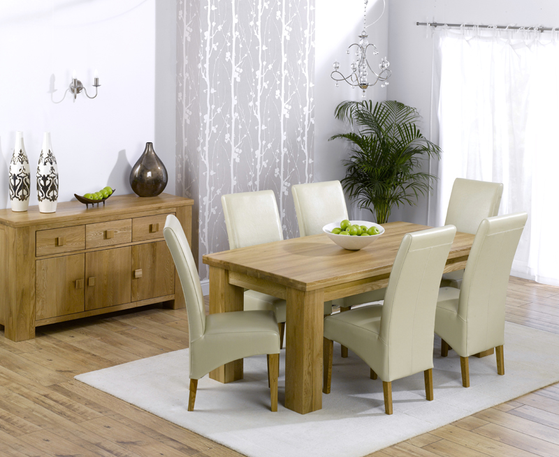 Brussels Oak Dining Table Plus 6 Leather Chairs - Click Image to Close